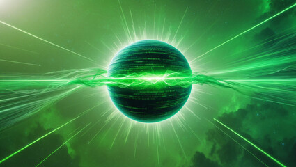 Green and red data flow interaction in cyberspace.