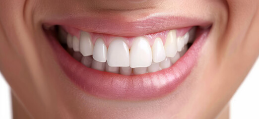 Obraz premium A close-up of a beautiful white-toothed smile isolated on a white background.