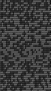 Binary code flows on 4K background, highlighting digital security on vertical video.