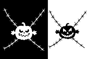 Pumpkins and barbed wire. Halloween.