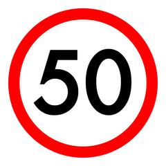 Speed limit 50 round road traffic icon flat design for project