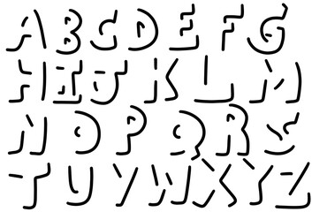 English letters A-Z hand drawn, light and shadow, black and white, 3D.