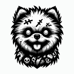 Pomeranian Cute Dog Zombie Cartoon Vector Icon Illustration. Animal Halloween Icon Concept Isolated Premium Vector. Flat Cartoon Style