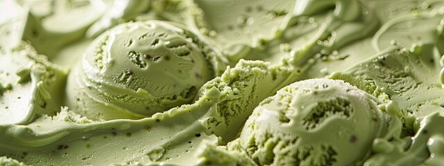 Fototapeta premium Ice cream closeup of matcha tea flavor. Selective focus.