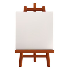 Wood easel with blank white canvas. Realistic vector 3d illustration. Painted board on tripod in cartoon minimal style.