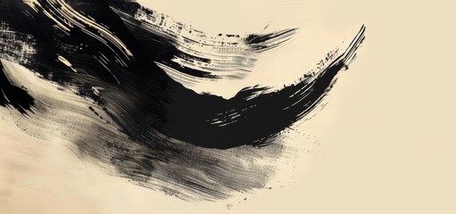 Obraz premium Abstract background with brush strokes in beige and black colors, beautiful simple elegant shape, traditional