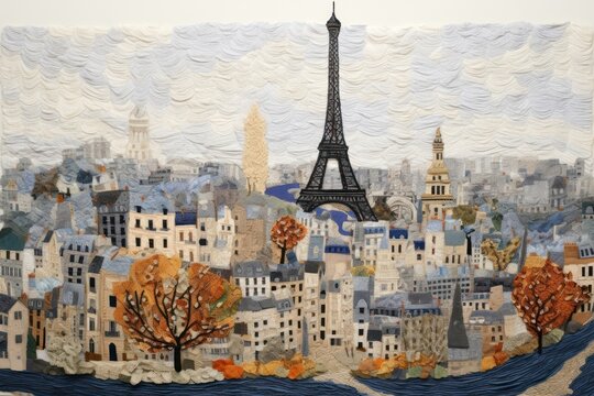 Paris view architecture building painting.