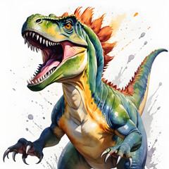 Obraz premium Cry Havoc: A vividly colored Cryolophosaurus, jaws agape in a primeval roar, leaps from the canvas in this striking watercolor depiction. 