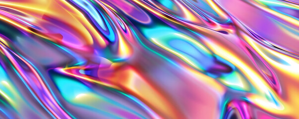 Fototapeta premium An abstract background featuring holographic chrome gradient waves in vibrant colors