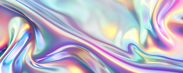 Obraz premium An abstract background featuring holographic chrome gradient waves in vibrant colors