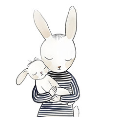 nursery watercolor poster, rabbit cute animal poster, white background