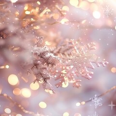 Winter background with snowflakes and bokeh lights. Christmas and