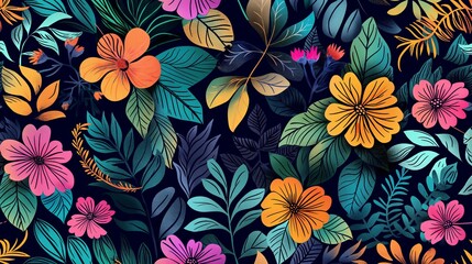 A colorful floral pattern with a blue background. Abstract background