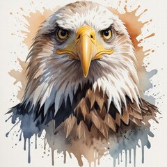 Animal bald eagle portrait in watercolor style isolated on white - Generative AI