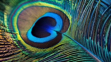 Obraz premium A close up of a peacock feather with a blue and green pattern. Abstract background