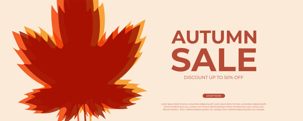 Autumn Sale. Fall Season commercial banner with autumn maple leaf for seasonal shopping promotion and sale advertising. Vector illustration.	