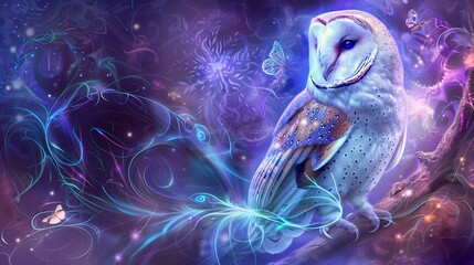 Enchanted Cosmic Owl Glowing in Surreal Celestial Galaxy Nebula