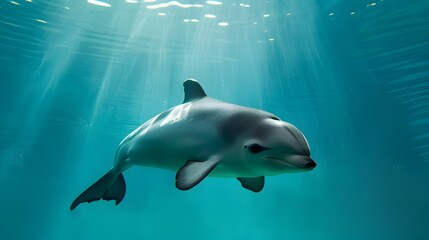 Obraz premium Endangered Vaquita Swimming in the Clear Waters of the Gulf of California