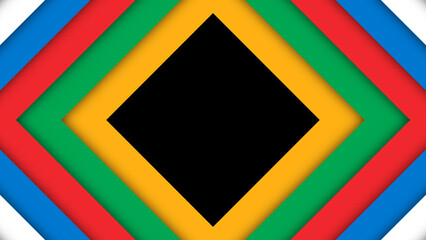 Abstract colored background for the Olympic Games. Geometric shapes in Olympic colors - red, green, orange, blue, black and white. Vector flag for sports games. Shape triangle, square