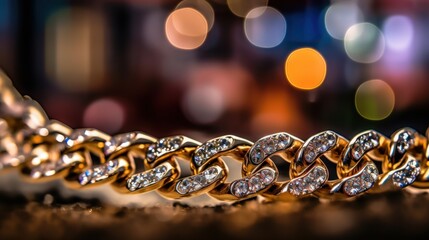 Close-up of a Gold Chain with Diamonds