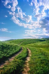 Obraz premium Grassy field with dirt road