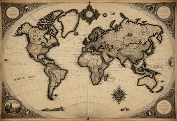 Obraz premium Vintage map illustrations with detailed engravings. 
