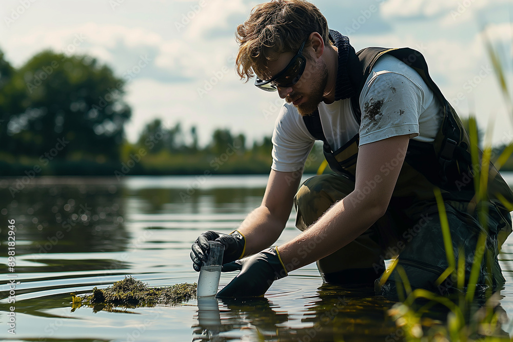 Wall mural scientist collecting water samples