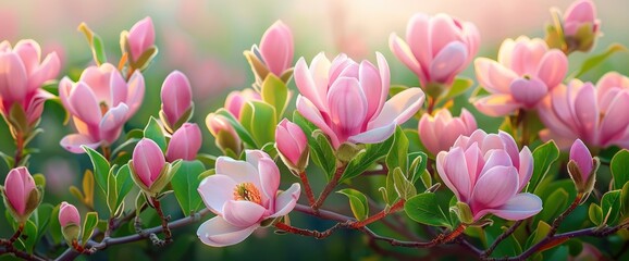 Obraz premium Magnolia Flowers Background, Capturing The Elegance And Delicate Beauty Of Blooming Flowers