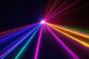 Long line of lights in darkness