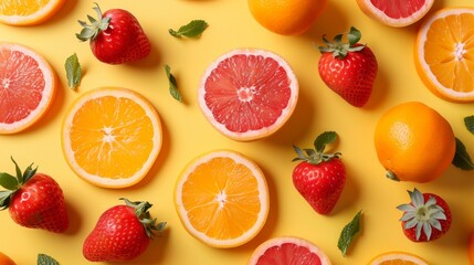 Assorted Citrus Fruits and Strawberries