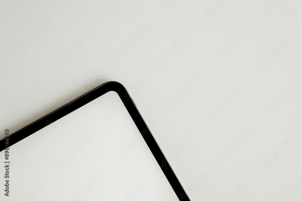 Aufkleber this image shows a close-up view of the corner of a sleek, minimalist-designed tablet against a plai