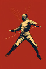 Naklejka premium vintage style illustrated fencing, fencing illustration