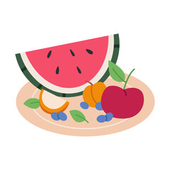 Plate with berries and fruits