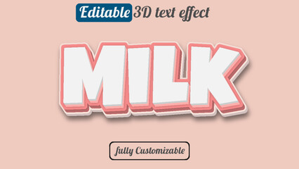 Milk editable 3d text vector effect with light pink and white color