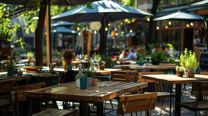 Fototapeta premium Outdoor dining setups emphasizing sustainability and local cuisine