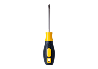Yellow screwdriver isolated on transparent and white background.