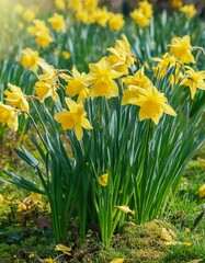 Spring Easter background with beautiful yellow daffodils
