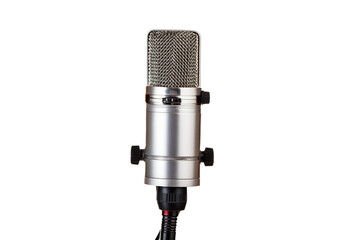 Microphone. Vintage silver microphone isolated on transparent or white background.