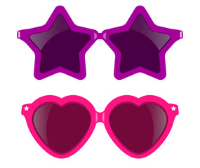 Funny party sunglasses, star and heart shaped glasses