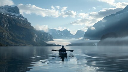 Fototapeta premium Kayaking through a fjord in Norway.