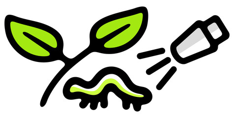 Pest management, spraying pesticide, sprayer. Plant, agriculture, pest spray, insects and caterpillar, illustration