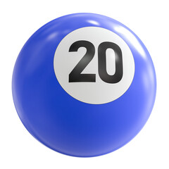 3D Render of Blue Billiard Ball Number 20