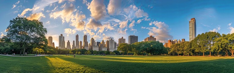 Obraz premium Sunset Aerial View Over Central Park with Skyscrapers