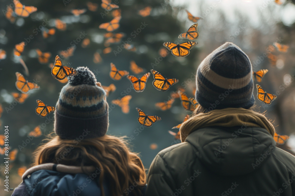 Poster Couple witnessing animal migration