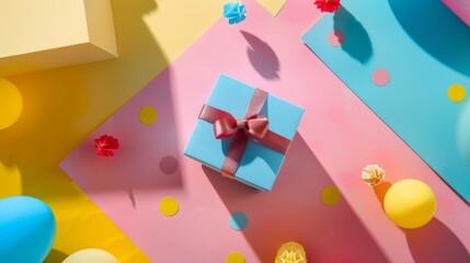 Gift Box with Ribbon on Colorful Background