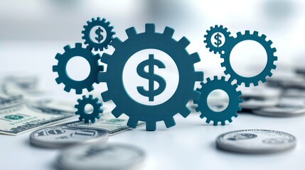 Gears and Dollar Symbol Representing Business Efficiency and Financial Growth
