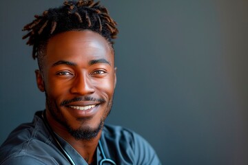 Obraz premium Portrait of a Smiling Black Male Healthcare Professional With Dreadlocks