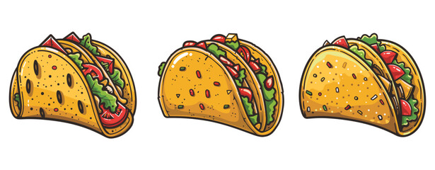 set of mexican tacos food illustration cartoon vector ,generative ai