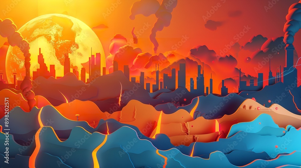 Wall mural Global warming concept, Valcanoes flood fire