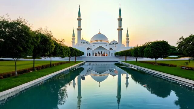 White Mosque Reflection at Sunset in Abu Dhabi